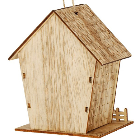 Holz-Weihnachtsbaumanhänger Haus mit Weihnachtsmann beleuchtet 9,5 x 12,5 cm