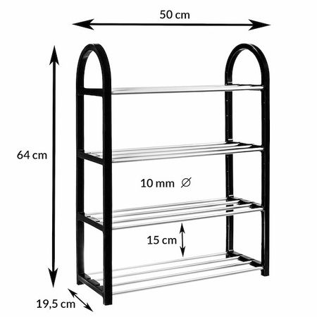 Étagère à chaussures avec 4 étagères, noir
