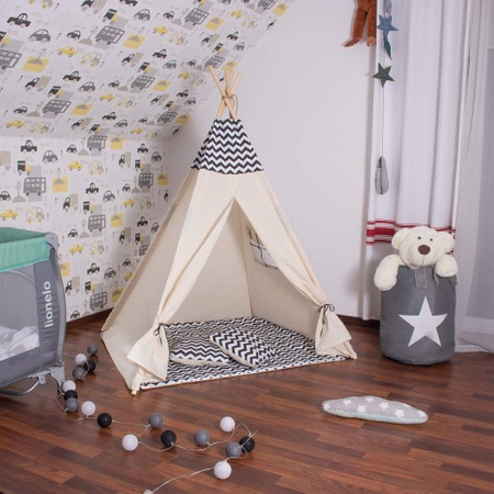 Tipi Tente, Tente pour Enfants Tipi, Motif Zig Zag, Tente de Jeu avec Tapis de Sol et 2 Coussins